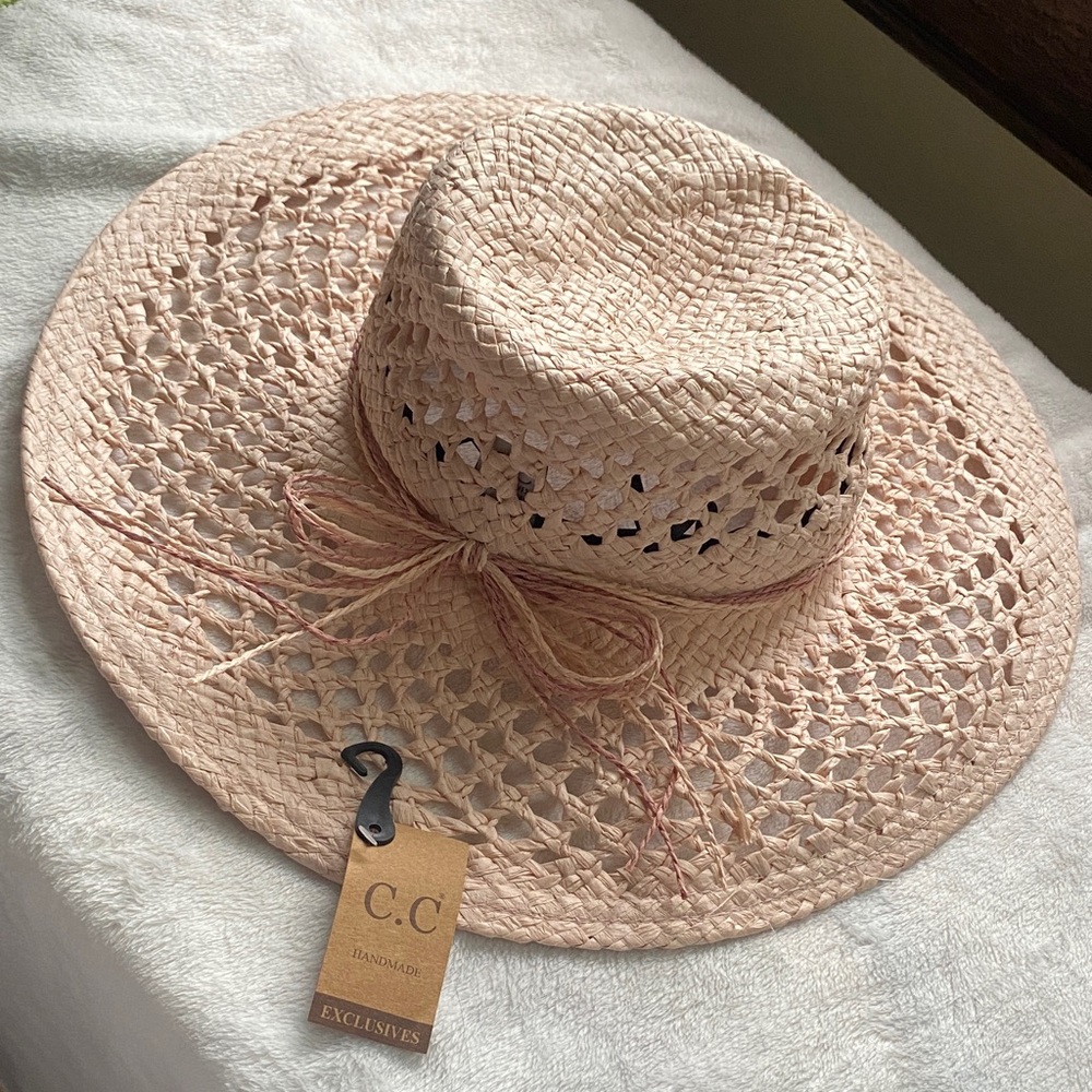 C.C Women's Wide Brim Straw Sun Hat - Blush